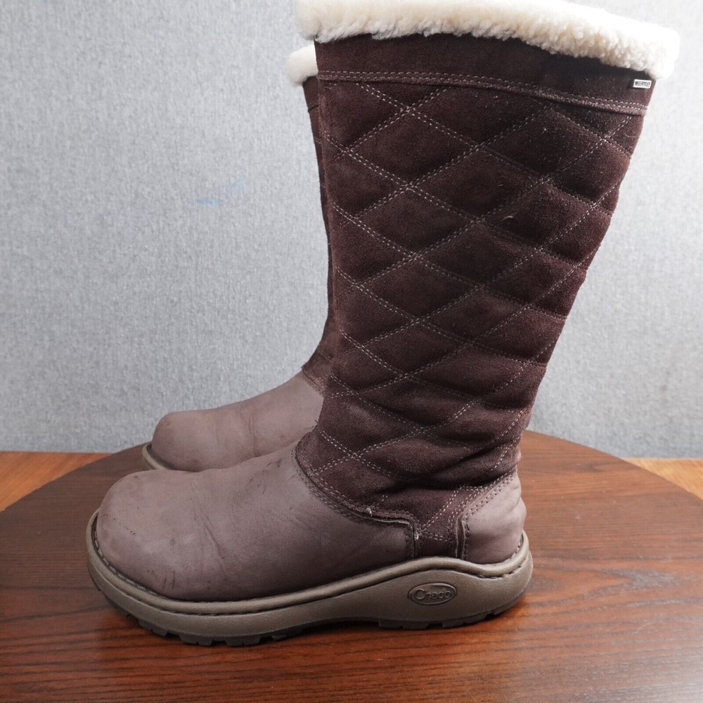 Chaco Arbora Boots Women's‎ 6 Brown Leather Quilted Shearling Waterproof Winter